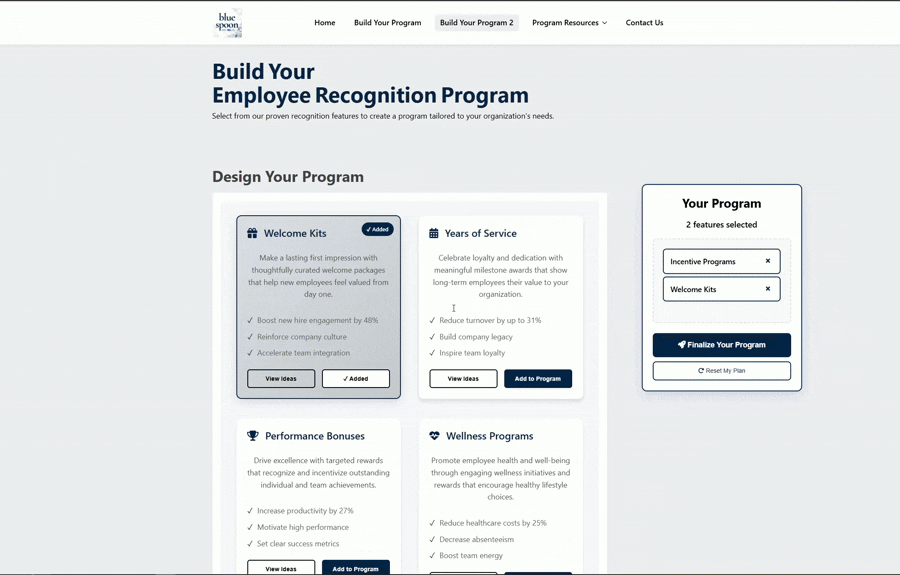 Animation showing drag and drop program builder interface